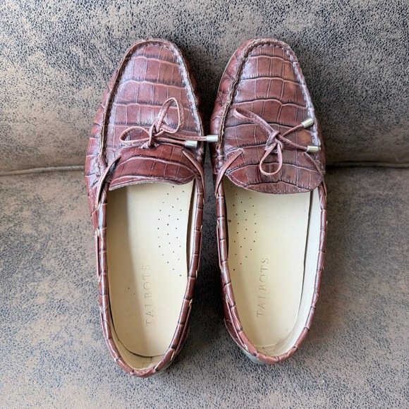 Talbots Shoes - CTalbots Brown Croc Embossed Leather Driving Loafers Classic Womens 8M